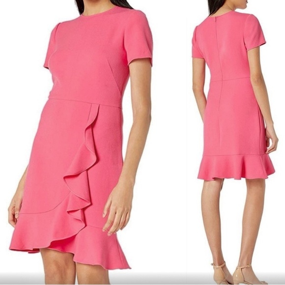 Shoshanna Airi Pink Cascading Ruffle Designer Dress Career Spring Easter 4 S 🌸 - Picture 1 of 6